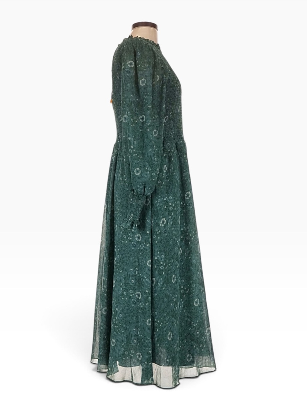 Madewell Lucie Dress L Green Floral Smocked Tie Back Midi Maxi NWT $168 - Picture 3 of 10